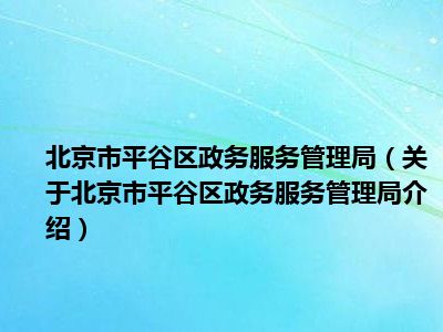 平谷区数据和政务服务局启动新项目，加速数字化转型，优化政务服务体验